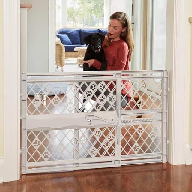 MYPET North States 40” Paws Portable Pet Gate: Made in USA, Expands & Locks in Place with No Tools. Pressure Mount. Fits 26"-40" wide (23" Tall, Fieldstone) (B095XD61JX)