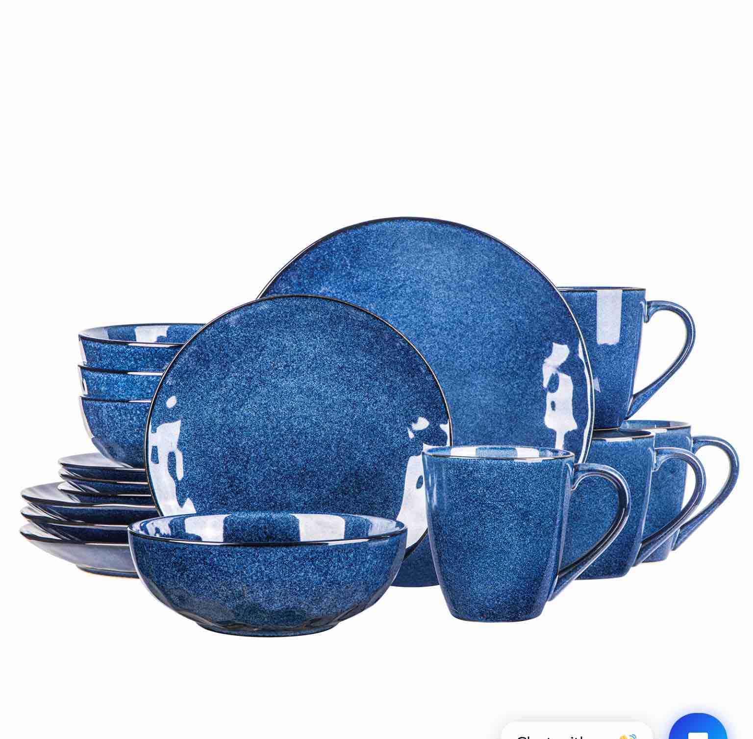 Vicrays Dinnerware Set of 16 – Ceramic Dinner Plates Dessert Plates Salad Bowls Coffee Mugs Service for 4 – Dishwasher Oven Microwave Safe – Scratch Resistant for Home Party Restaurant Wedding (Coral Blue) 