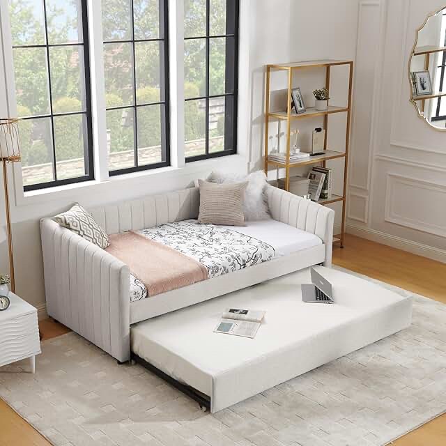 Daybed with Trundle channeled Beige(INCOMPLETE ONLY BOX 1/2 AVAILABLE FOR PICKUP)