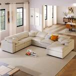 U_Style Oversized Modular Sectional Sofa with Ottoman L Shaped Corner Sectional Beige *INCOMPLETE ONLY BOX 7/8 AVAILABLE FOR PICKUP *