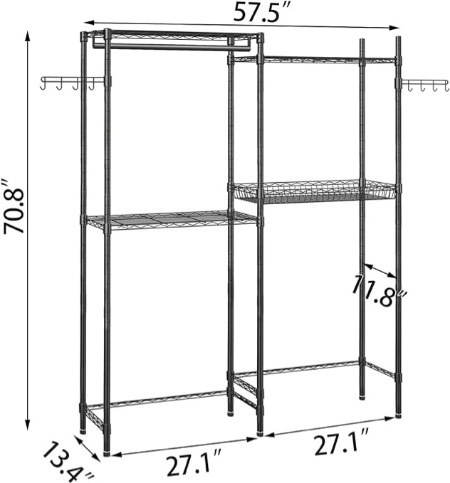 YEPOTUE Clothes Drying Rack, 4 Tiers Laundry Room Organization and Storage with Adjustable Shelves, Heavy-Duty Over Washer and Dryer Shelves Space Saver Closet Rack Towel Storage Black
