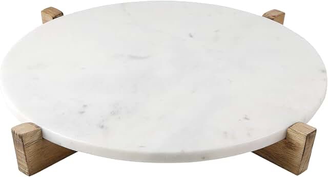 Creative Brands Table Sugar Round Marble Tray with Mango Wood Stand, 11-Inches, Natural