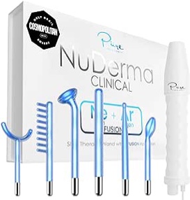 NuDerma Clinical Skin Therapy Wand - Portable High Frequency Skin Therapy Machine w 6 Fusion Neon + Argon Wands â€“ Anti Aging - Blemish & Spot Control - Skin Tightening & Radiance - Wrinkle Reducing