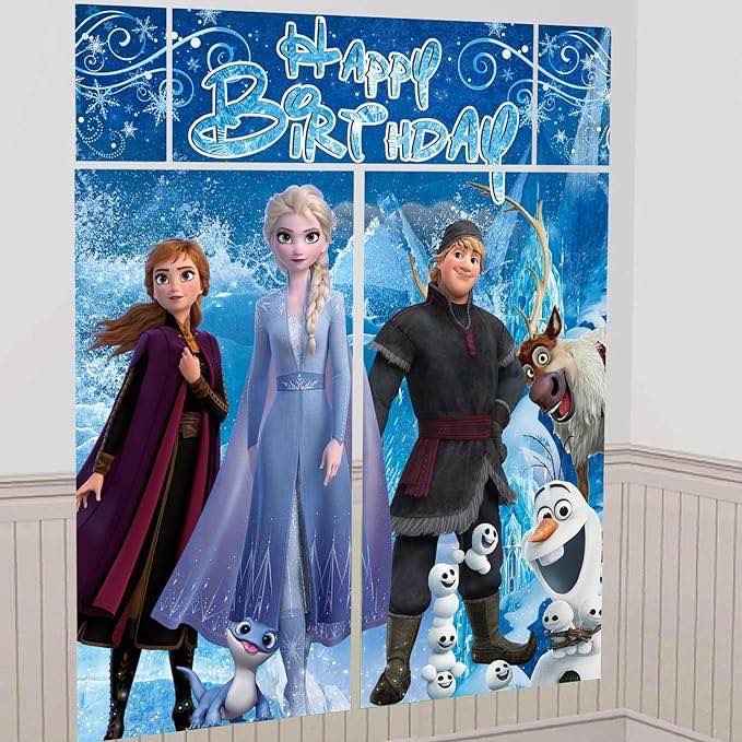 Disney Frozen Birthday Party Scene Setters Wall Decorating Kit (5 Pack), Multi Color, 59" x 65".