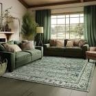Dark Emerald Green Area Rugs 8x10 for Living Room,Washable Faux Wool Moody Floral Boho Vintage Oriental Indoor Large Carpet for Bedroom Under Bed Dining Room Under Table