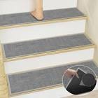 Jute Stair Treads Non Slip for Wooden Steps Set of 15, Easy Install Anti Slip Stair Padding Indoor, Gray Stair Covers for Wood Stairs, Skid Resistant No Adhesive Step Traction, Grey 8X30 Inches