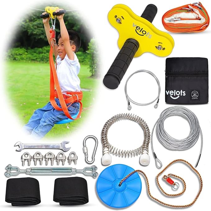 Ziplines Kits for Backyard, 230FT 200FT 180FT 160FT 140FT 120FT 105FT 90FT 80FT Zip Lines Kit 350LB Kids Toys Play Set, Adults Playground Games Outdoor (180ft)