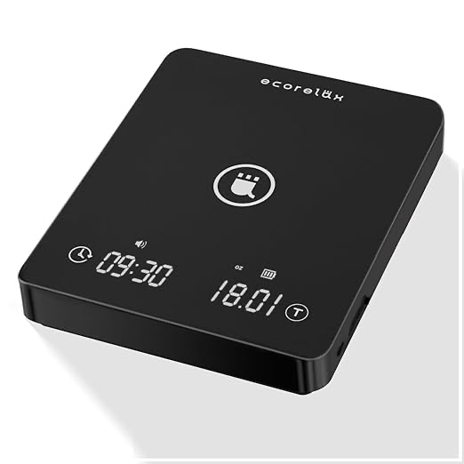 ECORELAX Coffee Scale with Timer, 3kg/0.1g High Precision Pour Over Drip Espresso Scale, Rechargeable Digital Coffee Scale with LED Display, Auto Tare, Kitchen Scale with Silicone Cover