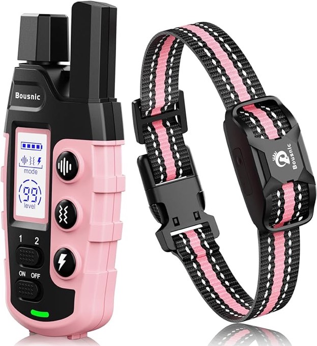 Bousnic Dog Shock Collar - 3300Ft Dog Training Collar with Remote for 5-120lbs Small Medium Large Dogs Rechargeable Waterproof e Collar (Pink)