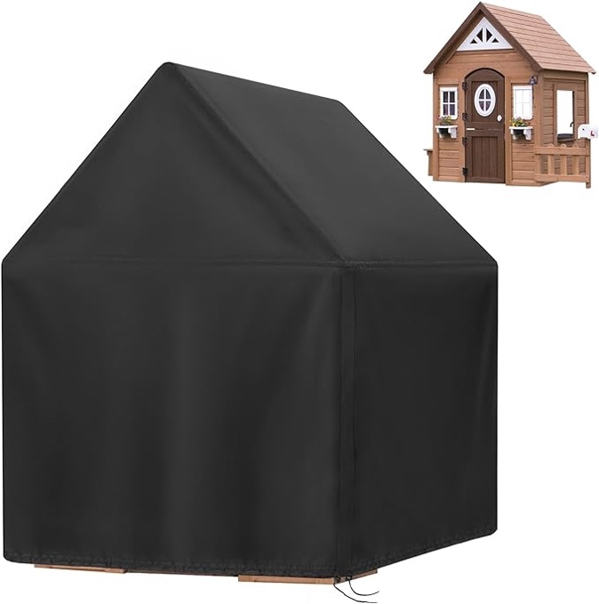 Andacar Outdoor Playhouse Cover, Waterproof Wooden Kids Playhouse Cover for Kids Outside Dustproof Play Houses Cover Black - 50" L x 43" W x 51" H