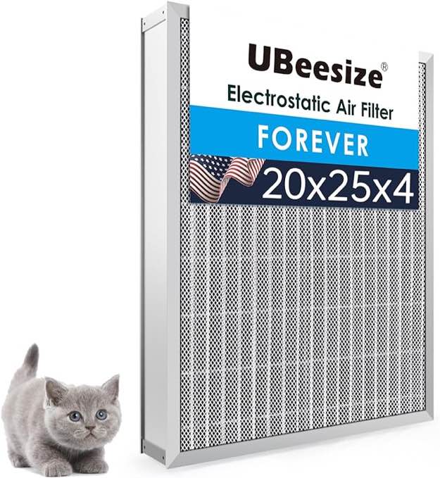 UBeesize 20x25x4 Reusable Electrostatic Air Filter HVAC AC Furnace Filter,Washable, Lasts a Lifetime,Permanent Filter,for Honeywell FC100A1037, Lennox X6673, and More(Actual Size:19.37x24.37x3.58Inch)