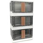 Collapsible Storage Containers, Foldable Box - 8.4 Gal Storage Bins with Lids and Doors Stackable Storage Cabinet for Clothing Storage, Grey, Plastic, 3 Pack