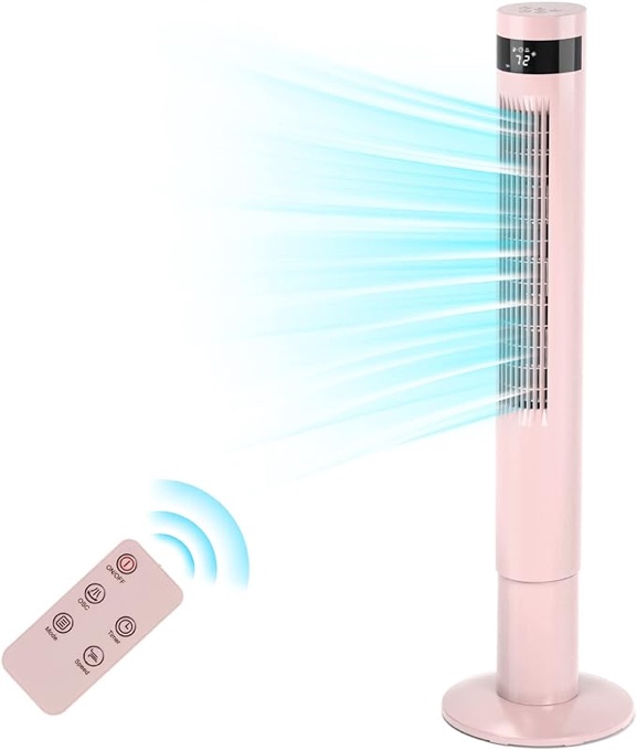 Antarctic Star Tower Fan Portable Electric Oscillating Fan Quiet Cooling Remote Control Standing Bladeless Floor Fans 3 Speeds Wind Modes Timer Bedroom Office (43 inch, Pink)