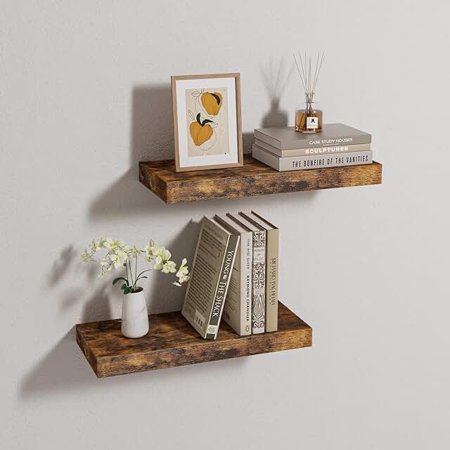 INHABIT UNION Rustic Brown Floating Shelves for Wall,24in Wall Mounted Display Ledge Shelves Perfect for Bedroom, Bathroom, Living Room and Kitchen Decoration Storage (Rustic Brown)…