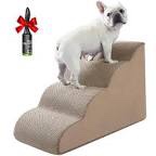 Ryoizen Dog Stairs Ramps for Large Medium Dogs to Bed and Couch Up to 24'', 4-Step Dog Steps with Sturdy Foam, Pet Stairs with Non-Slip Bottom for Puppy and Cat, Gifts Lint Roller for Dogs, Tan