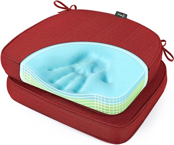 SUNROX Gel Memory Foam Chair Cushions, FadeShield Water-, Stain-Resistant Durable Reversible Seat Cushion Pads with Ties for Indoor/Outdoor Kitchen Dining Office 17"x16" Set of 2, Heather Indigo