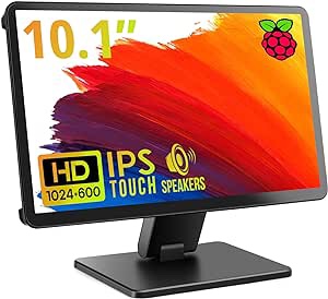 Touch Screen Monitor with Case,ROADOM 10.1’’ Raspberry Pi Screen, IPS FHD 1024×600,Responsive and Smooth Touch,Dual Built-in Speakers,HDMI Input,Compatible with Raspberry Pi 5/4/3/Zero,Versatile Stand