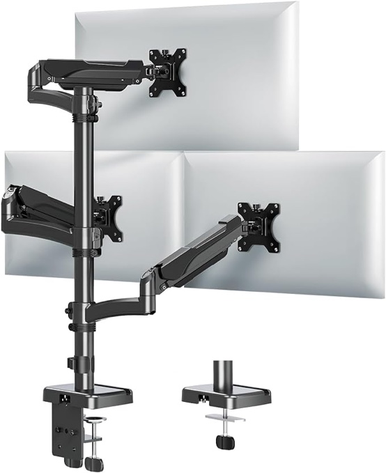 MOUNTUP Triple Monitor Mount, Up to 32 Inch Monitor Stand for 3 Monitors, Triple Monitor Stand with Gas Spring Arm with Clamp/Grommet Base VESA 75x75/100x100 MU6013A