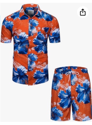 TUNEVUSE  men Hawaiian shirt and short set 2 pieces