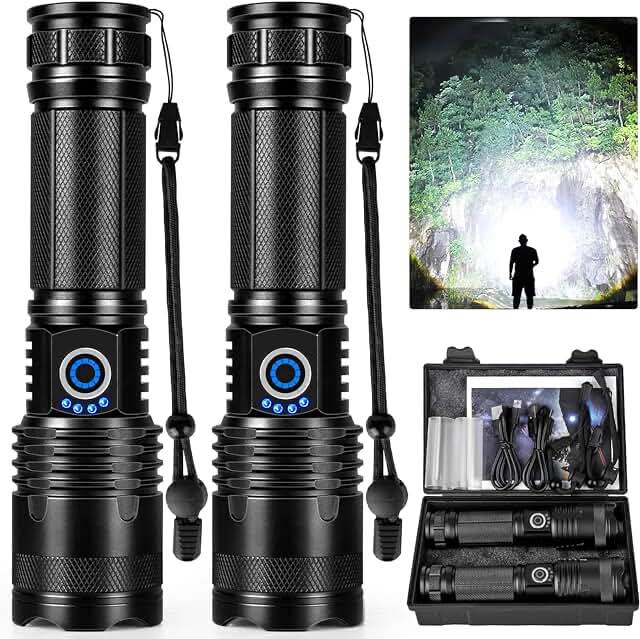 LBE Rechargeable LED Flashlights High Lumens, 290000 Lumens Super Bright Flashlights with 5 Modes, Waterproof Powerful Flash Light Multifunctional Flashlights for Camping Emergencies(2 Pack)