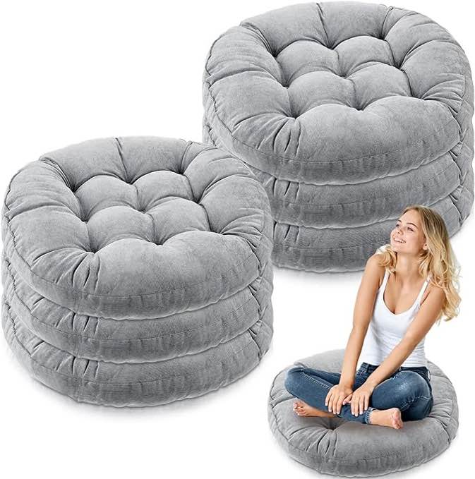 ( Beige Color ) Jerify 6 Pcs Round Floor Pillows Cushions 22 x 22 Inch Meditation Floor Pillow Large Floor Pillow for Kids and Adults Meditation Cushion Large Pillows for Floor Seating Yoga Room Office (Beige)