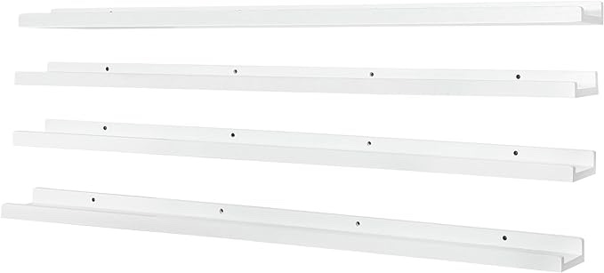 Long Floating Shelves for Wall 47 Inch,Real Wood Picture Ledge Shelf with Lip Set of 4,Photo Frame Storage Display for Living Room Nursery Room Bedroom Bathroom Kitchen Home Office Decor (White)