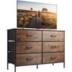 ( Incomplete) WLIVE Wide Dresser with 6 Drawers, TV Stand for 50" TV, Entertainment Center with Metal Frame, Wooden Top, Fabric Storage Dresser for Bedroom, Hallway, Entryway, Black and Rustic Brown