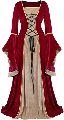 JWSOI Renaissance Dress Women Medieval Dress Vampire Costume Women Witch Costume Victorian Velvet Dress Red