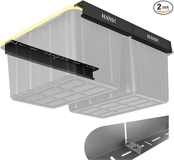 HANDT Overhead Garage Storage Rack, Ceiling Racks, Bin Organization System, Heavy Duty Metal Rack For Container, Supports Most Bins, 2 Sets Black