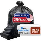 Reli. 40-45 Gallon Trash Bags Heavy Duty | 250 Bags | Large Black Garbage Bags | 39, 40, 42, 45 Gallon | Made in USA 250 45 Gallon (Pack of 1)