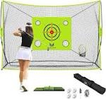 EGOOIEYE 10x7.3ft Golf Practice Net with 6 Target Pockets, Tri Turf Mat, 4 Golf Balls, Marking Tool Kit, Swing/Driving/Chipping, Use for All Skill Levels, Home/Backyard/Garage