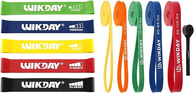 WIKDAY Resistance Bands, Pull Up Bands, Workout Bands for Exercise, Thick Heavy Resistance Band Set with Door Anchor, Elastic Bands for Body Stretching, Crossfit Training at Home/Gym for Men & Women Multicolor(8-125LBS)