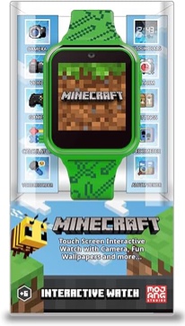 Accutime Kids Microsoft Minecraft Green Educational Touchscreen Smart Watch Toy for Boys, Girls, Toddlers - Selfie Cam, Learning Games, Alarm, Calculator, Pedometer & More (Model: MIN4045AZ)
