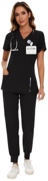 COZYFIT Scrubs for Women Set - Stretch V-Neck Scrub Top & Jogger Pant with 8 Pockets