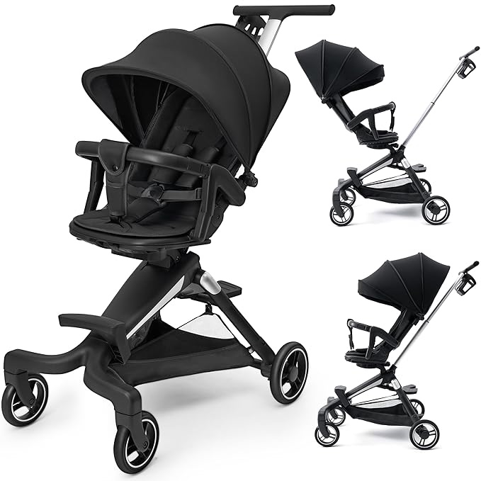 Lightweight Stroller, Convenience Stroller with 360 Degree Rotational Seat, Baby Toddler Stroller for Travel, Multi Position Recline, Ultra Compact Fold & Airplane Ready Travel Stroller Black