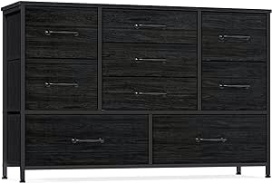 Furnulem Wide Dresser with 9 Large Drawers for 55'' Long TV Stand Entertainment Center,Wood Shelf Storage for Bedroom,Living Room,Closet,Entryway,Sturdy Metal Frame (Black Oak)