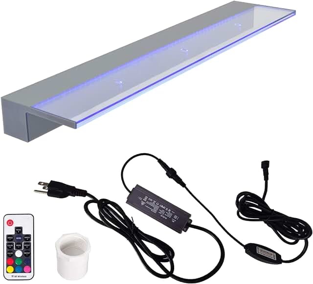 YUDA 24'' Stainless Steel Waterfall Pool Fountain with SMD LED 7 Color Changing and Remote, Lighted Waterfall Spillway for Sheer Descent Garden Outdoor 24 Inch