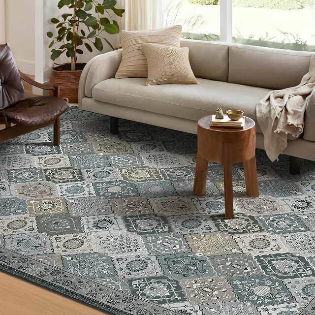 (style similar) Phantoscope Vintage Collection Area Rug 6'x9' - Large Living Room Rug - Washable Rug Boho Rugs Non-Slip for Bedroom Dining Room, Low-Pile Floor Carpet Distressed Accent Rug, Blue/Pale Pink/Multi