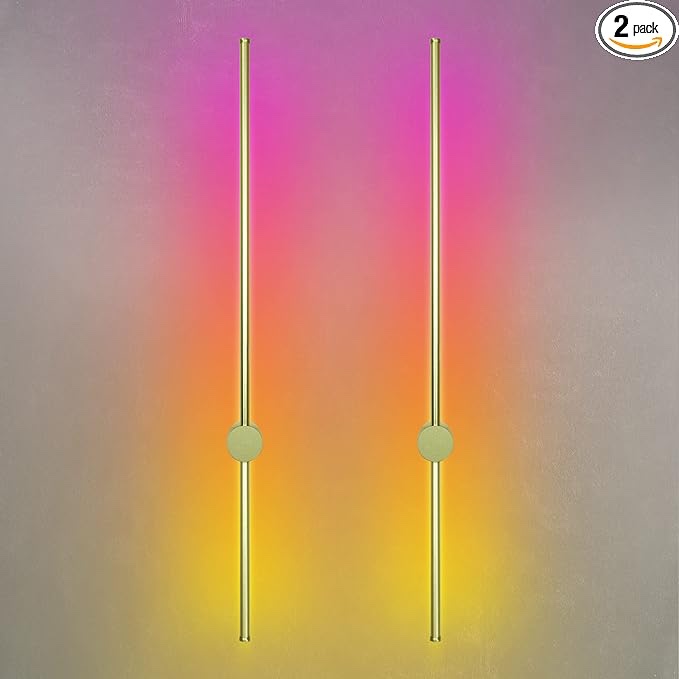 Neatfi 39 Inches RGB Indoor Wall Light, Modern LED Backlight, Dimmable, 17 Keys RF Remote Control, 7 Light Colors & 2 Modes, Multiple Color Combination, Matte Finish, Set of 2 (Gold)