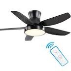 GESUM Ceiling Fan with Lights Remote Control,29 lnch Small Ceiling Fan Flush Mount, 5 Reversible Blades, Low Profile Ceiling Fan Light with 6 Speeds 3 Colors for Bedroom Kitchen (Black)