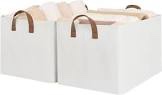 StorageWorks 45L Extra Large Fabric Storage Bins with PU Handles, Storage Baskets for Organizing, Large Laundry Basket, 2-Pack, Natural Color