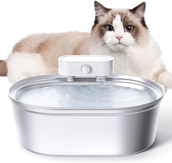 uahpet Cat Water Fountain Stainless Steel, 67oz/2L Wireless Pet Water Fountain, Battery Operated Dog Water Dispenser, Ultra Quiet, Dishwasher Safe for Cats, Dogs with 3pcs Filters