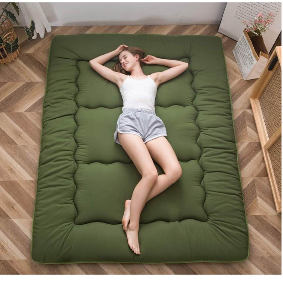 MAXYOYO Futon Mattress Twin Size Japanese Floor Mattress, Thicken Tatami Mat Sleeping Pad Roll Up Mattress Guest Mattress Foldable Couch Bed Mattress Pad, Green, Twin
