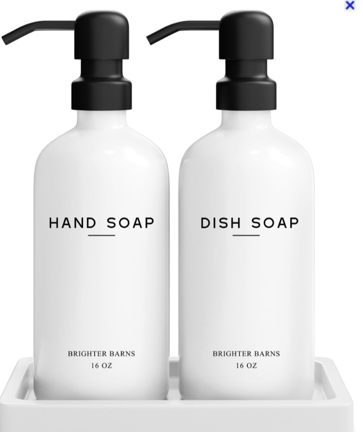 White Glass Hand and Dish Soap Dispenser Set by Brighter Barns - Kitchen Soap Dispenser Set with Tray - Modern Soap Dispenser for Kitchen Sink - Farmhouse Kitchen Decor, Bathroom Accessories (White)