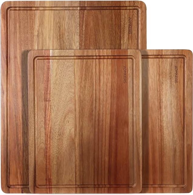 Extra Large Cutting Board Set of 3, Wood Cutting Boards for Kitchen, Chopping Board with Deep Juice Groove and Handles, Wooden Charcuterie Board for Meat, fruit and cheese (20x15, 15x12,15x8 inch)