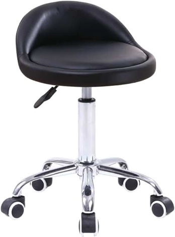 KKTONER PU Leather Round Rolling Stool with Back Rest Height Adjustable Swivel Drafting Work SPA Task Chair with Wheels Black
