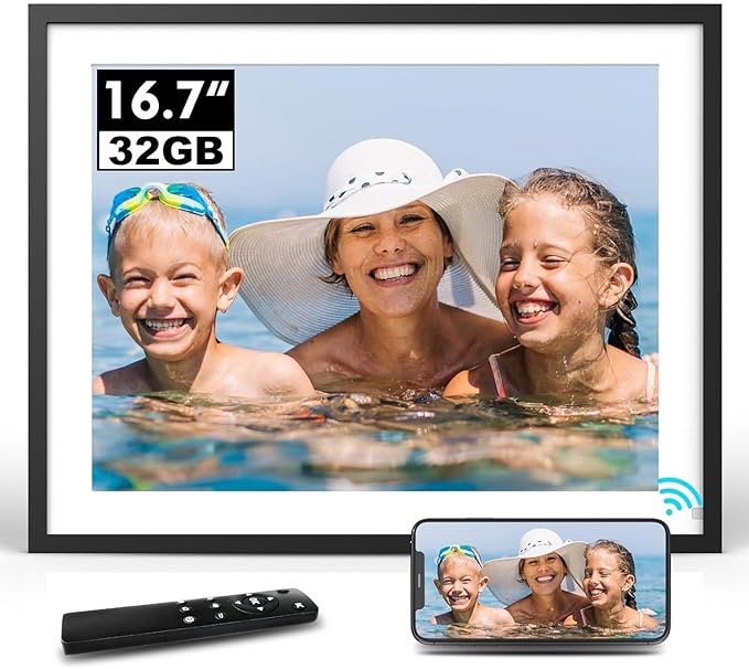 BSIMB 16.7-Inch 32GB Extra Large WiFi Digital Picture Frame IPS Touch Screen Electronic Photo Frame, Remote Control, Auto-Rotate, Wall Mounted, Share Photos&Videos via App&Email, Gift for Grandparents