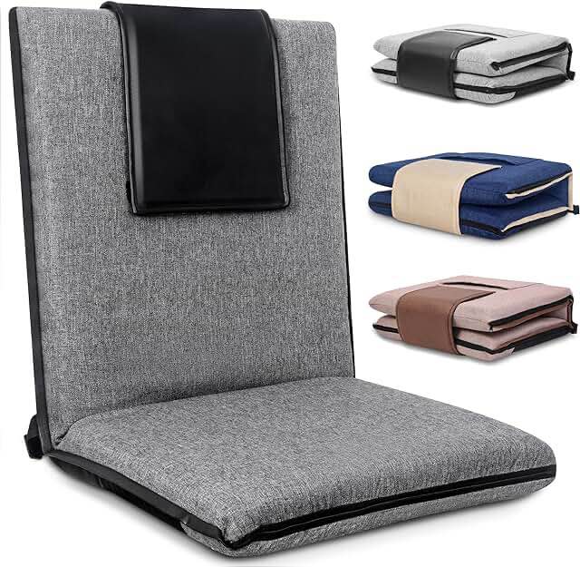 FASTMOMENT Floor Chair with Back Support 14-Position Adjustable Floor Chair Portable Floor Chair for Adults & Kids Foldable Meditation Chair with Japanese KOYO Bearings & Washable Linen Cover (Grey) Grey & Black