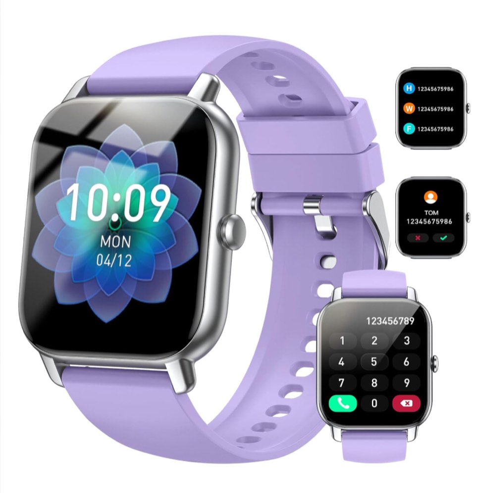 Smart Watch (Answer/Make Calls), 1.85" Smart Watches for Men Women 110+ Sport Modes Fitness Watch with Sleep Heart Rate Monitor, Pedometer, IP68 Waterproof for iOS Android Smartwatch, Silver Purple