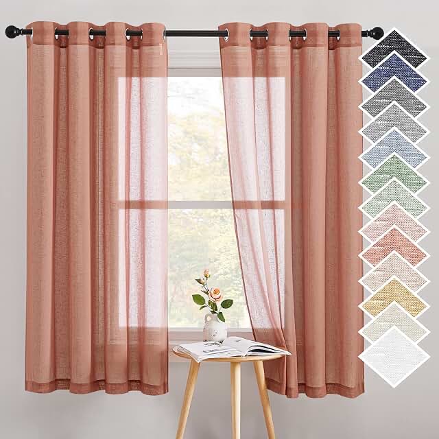 NICETOWN Washed Linen Curtains for Window, Grommet Natural Linen Semi Sheer Window Treatment Privacy with Light Filter Vertical Drapes for Bedroom, Terracotta=Burnt Orange, 2 Panels, W52 x L63